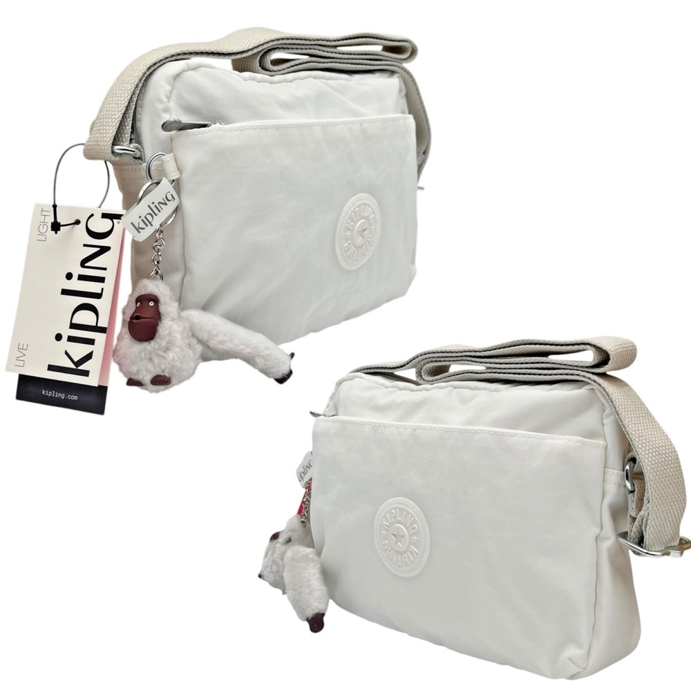 Kipling Womens Damian Up Crossbody Bag White Light Gray Alabaster Tonal 10x7x3"